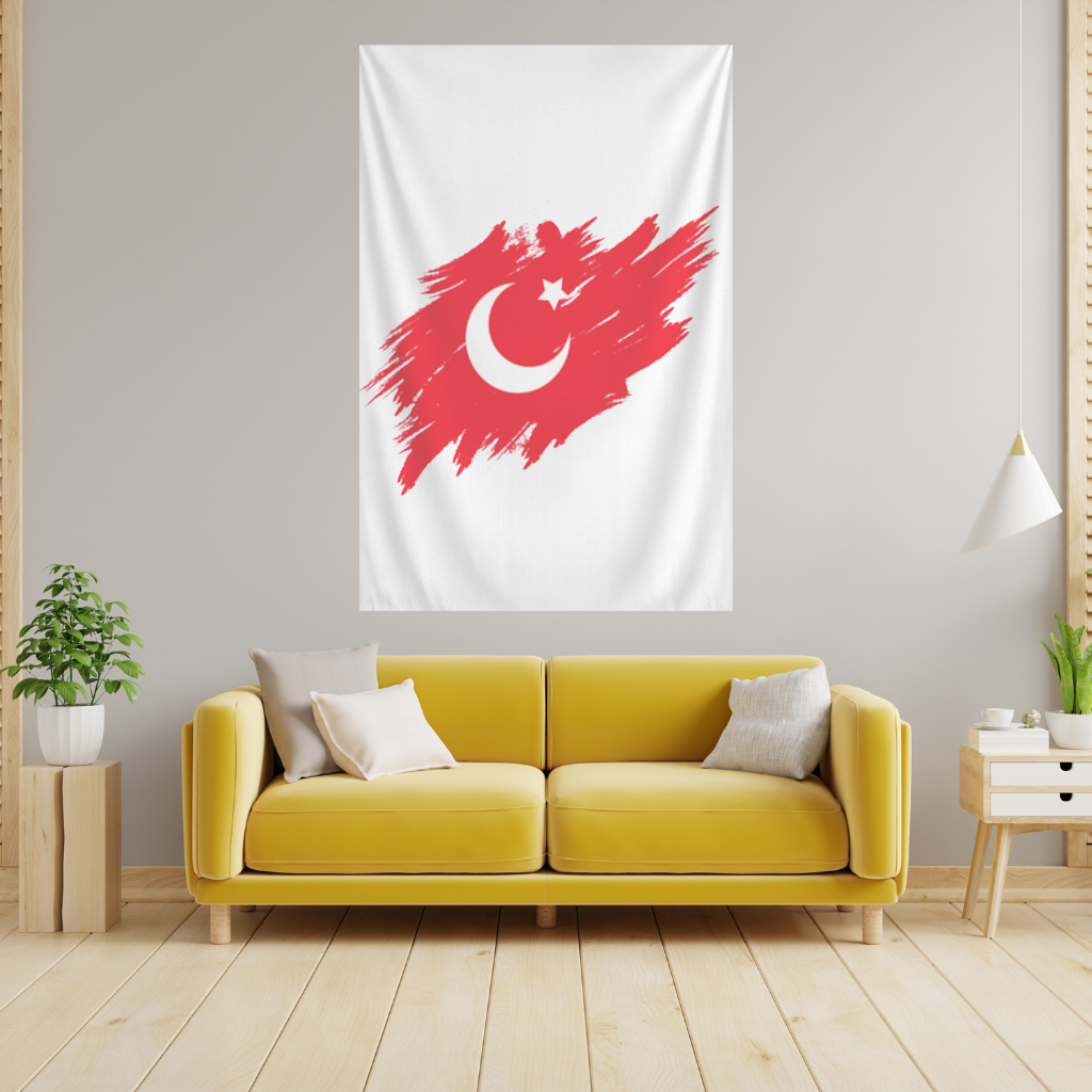 Fırça Darbeli Ay Yıldız Türkiye Bayrağı Duvar Örtüsü