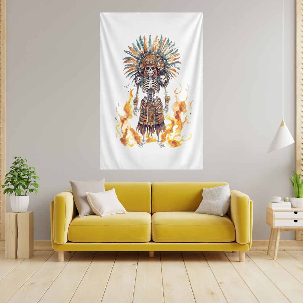 Aztek İskelet Savaşçı Duvar Örtüsü