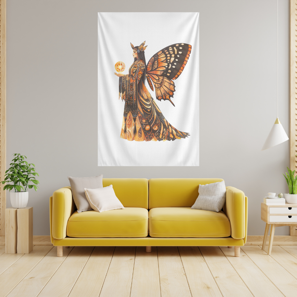 Monarch Kelebek Kanatlı Tanrıça Duvar Örtüsü