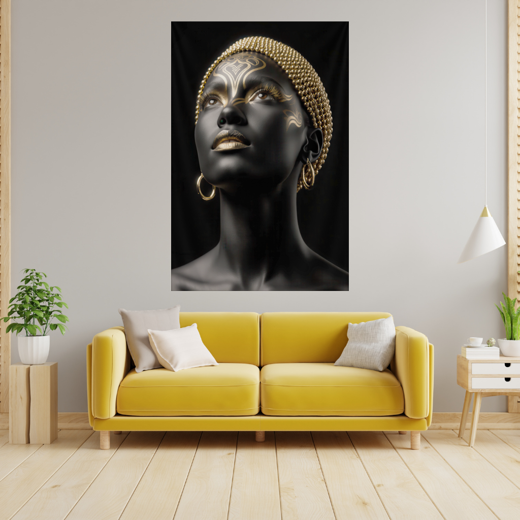 Gold Afrofuturistic Black Woman Wall Tapestry