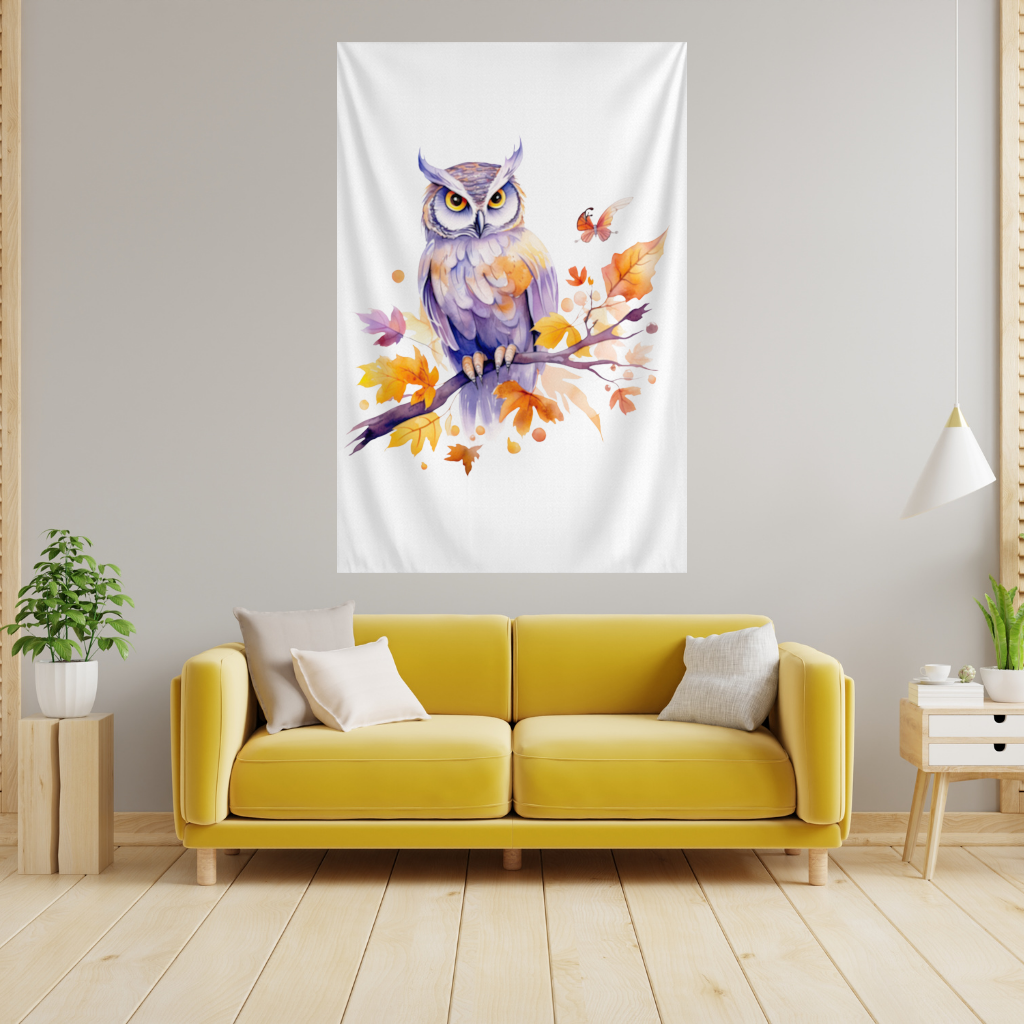 Whimsical Autumn Owl and Butterfly 