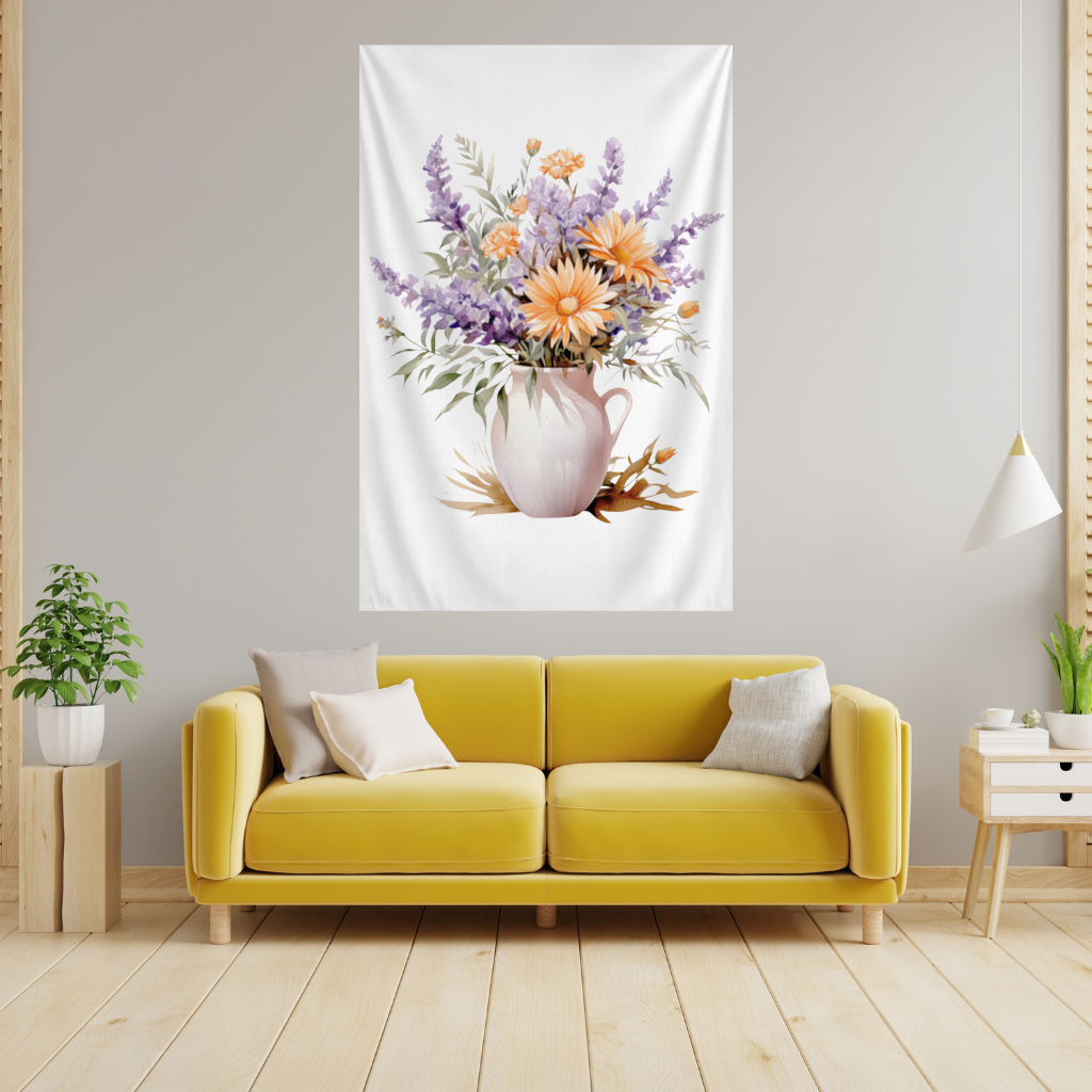 Cottagecore Wildflower Pitcher Wall Tapestry