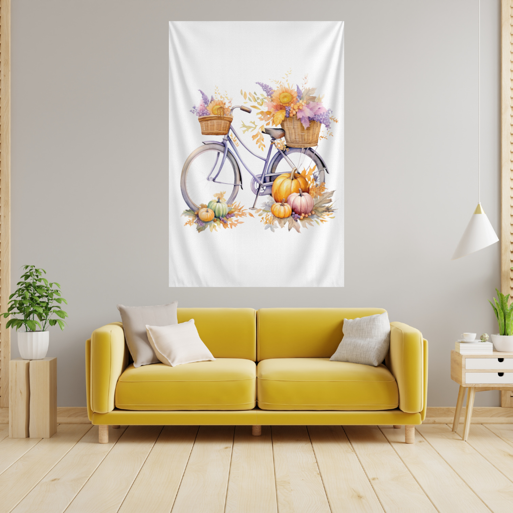 Lavender Autumn Bicycle with Pumpkins 