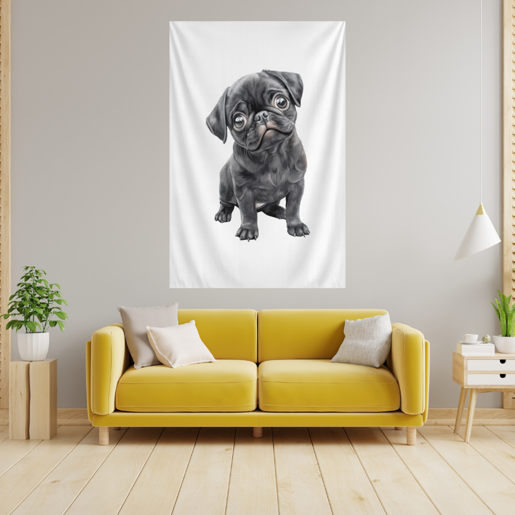 Innocent Black Pug Puppy Wall Tapestry