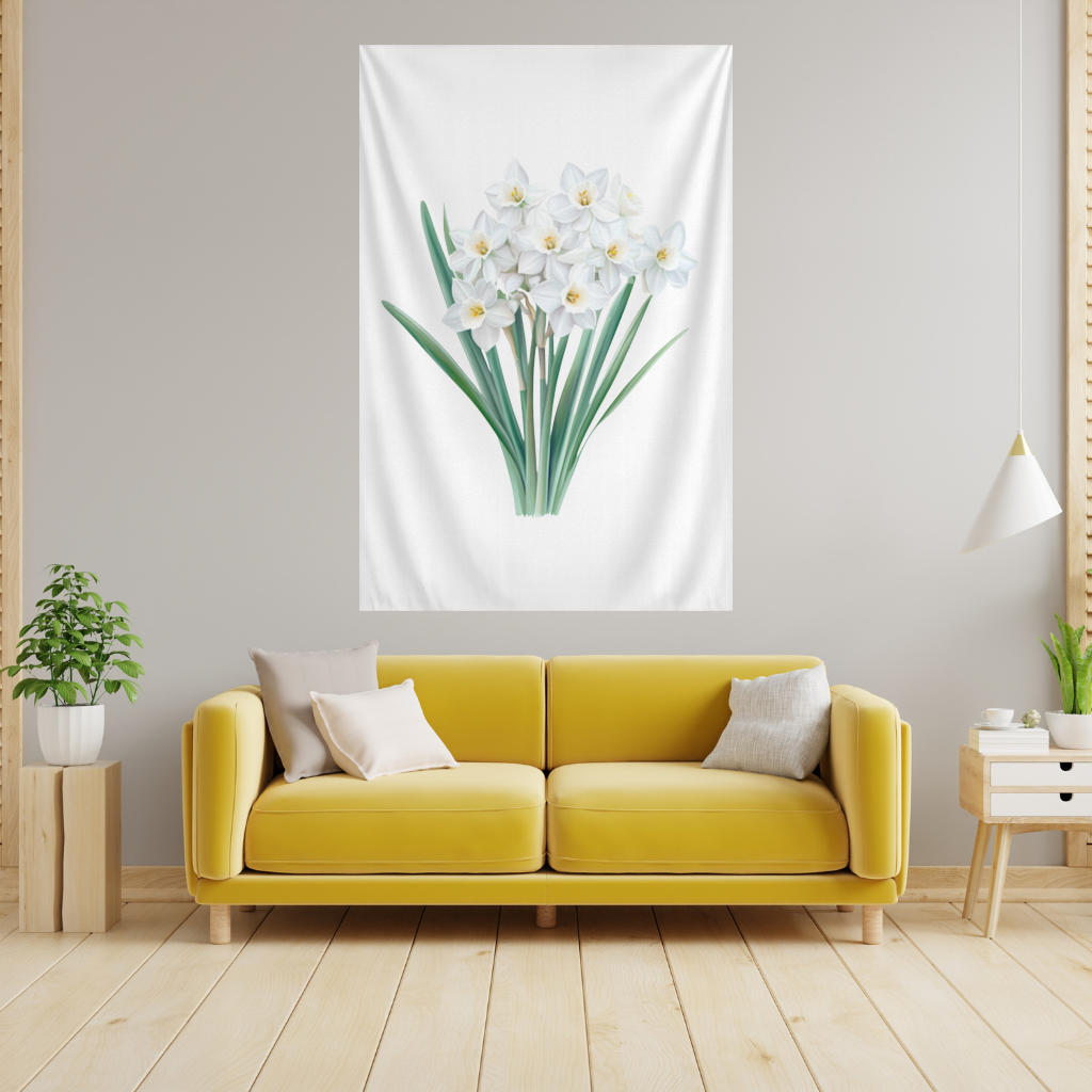 White Daffodil Bouquet Botanical Wall Tapestry
