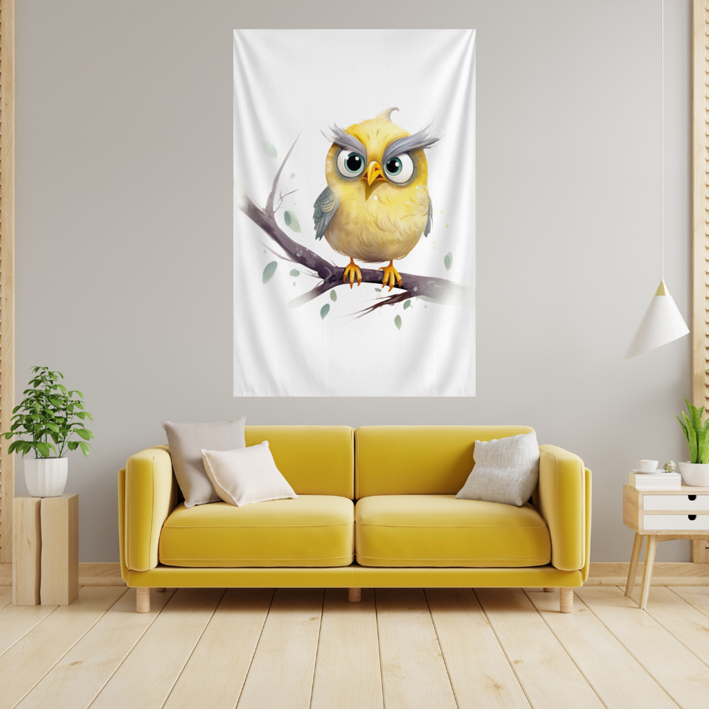 Huysuz Sarı Baykuş Duvar Örtüsü