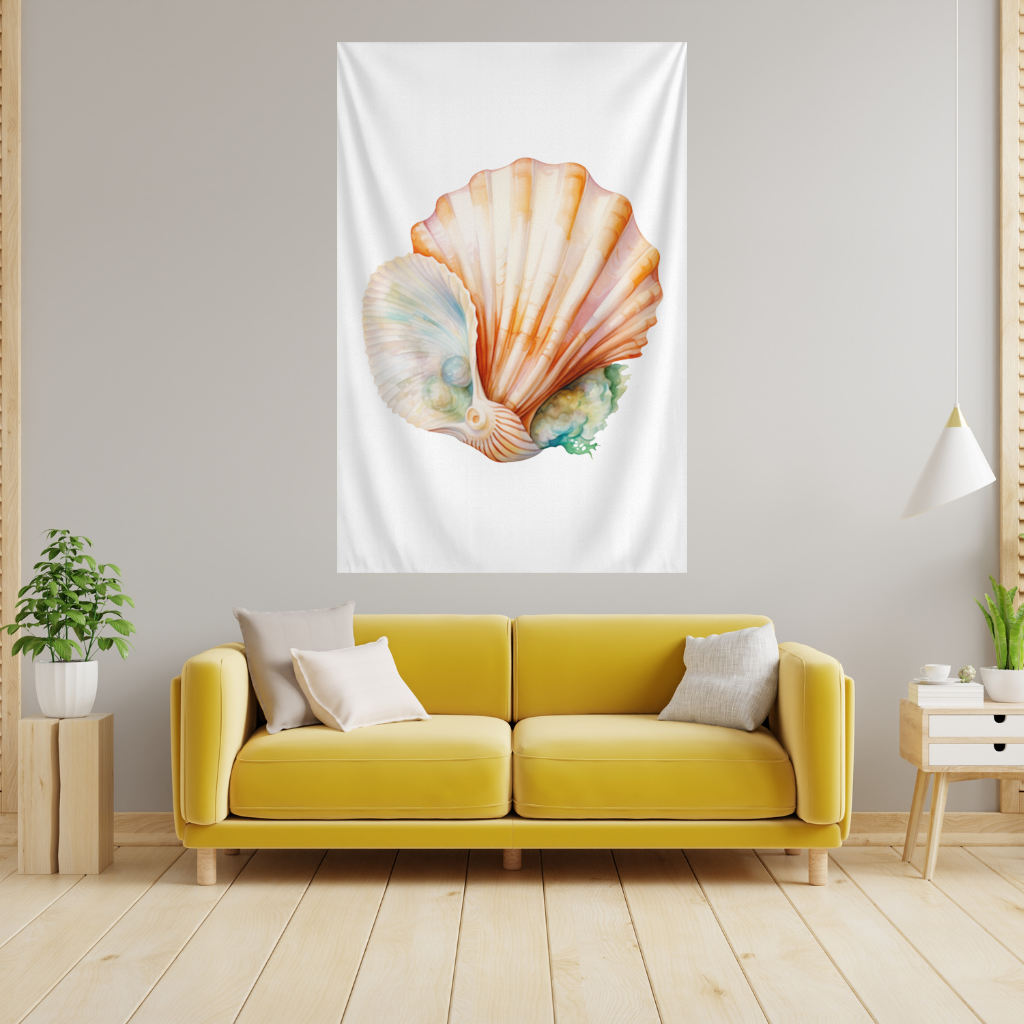 Iridescent Pearls in Orange Scallop Seashell 