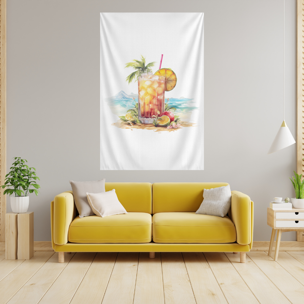 Tropical Island Beach Cocktail with Fruit Wall Tapestry