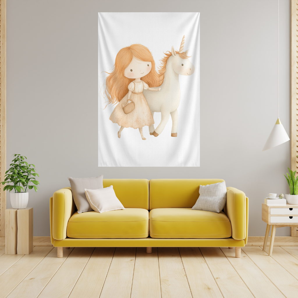 Ginger Girl with Whimsical White Unicorn 