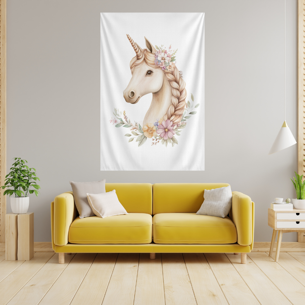 Cottagecore Floral Unicorn Wall Tapestry