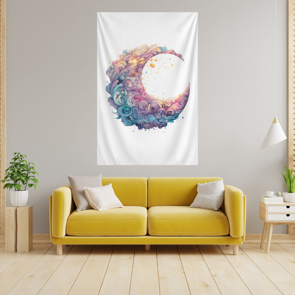 Colorful Swirled Celestial Moon Wall Tapestry