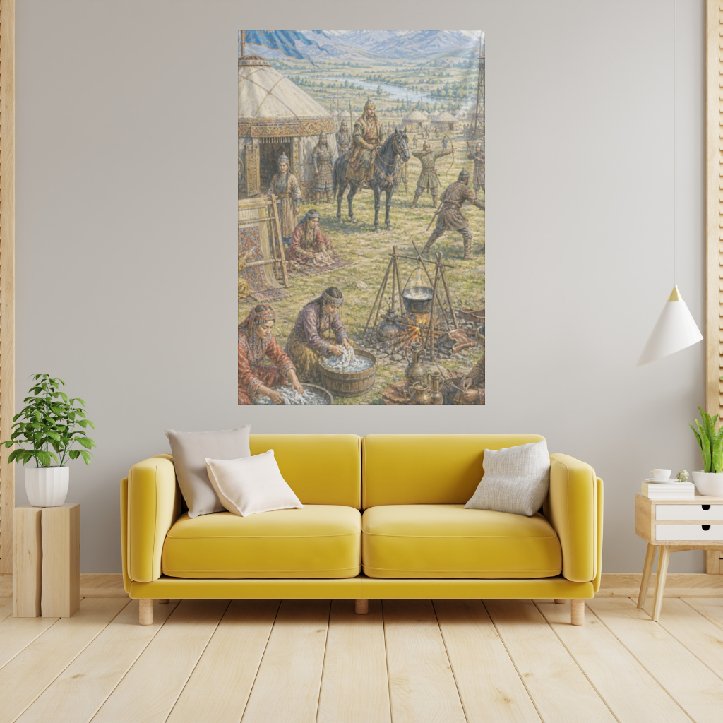 Ancient Steppe Heritage Historic Turkish Camp Scene Art 