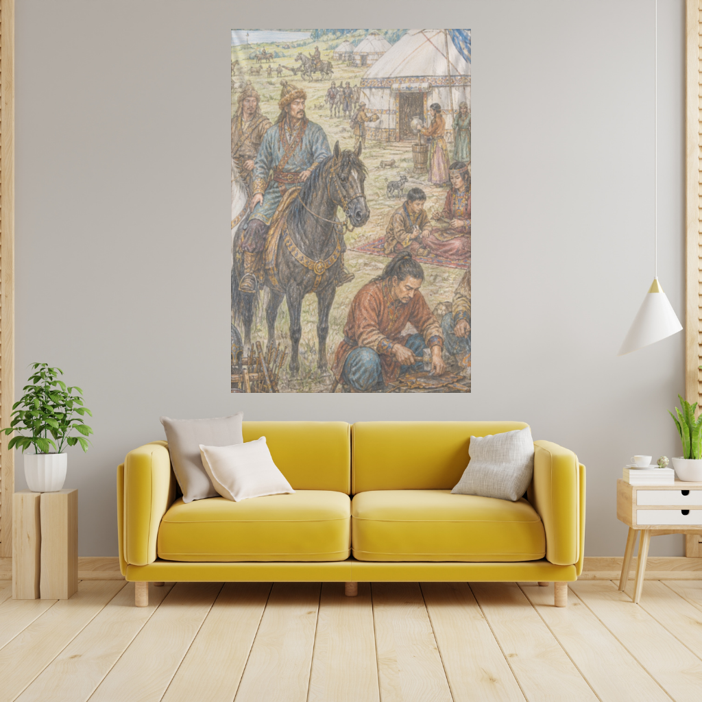 Blacksmiths of the Steppe Ancient Nomadic Camp Art Wall Tapestry