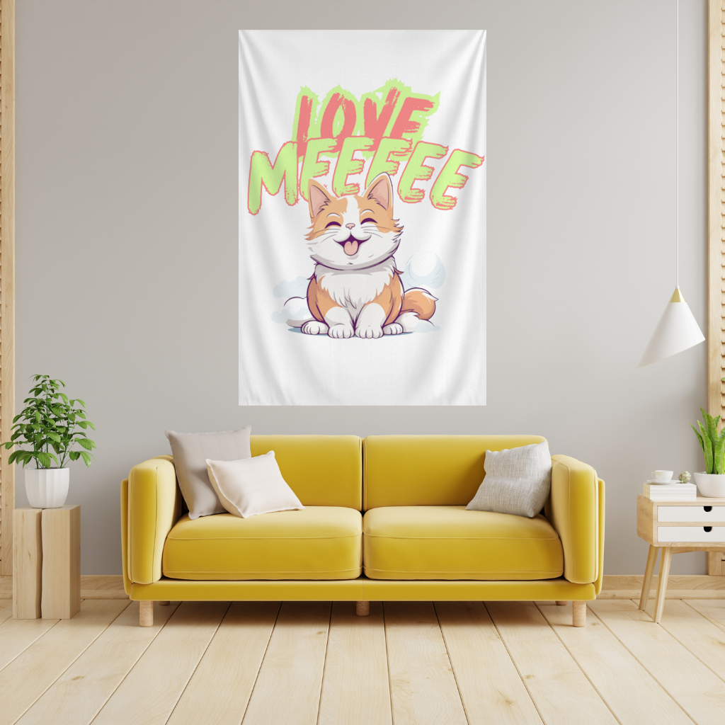 Cute Orange Cat Love Me Wall Tapestry