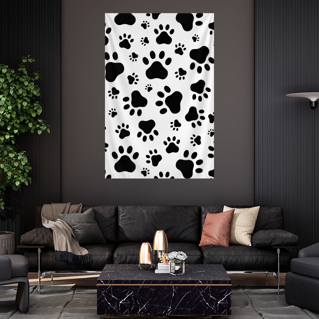 Black and White Paw Pattern Design Wall Tapestry