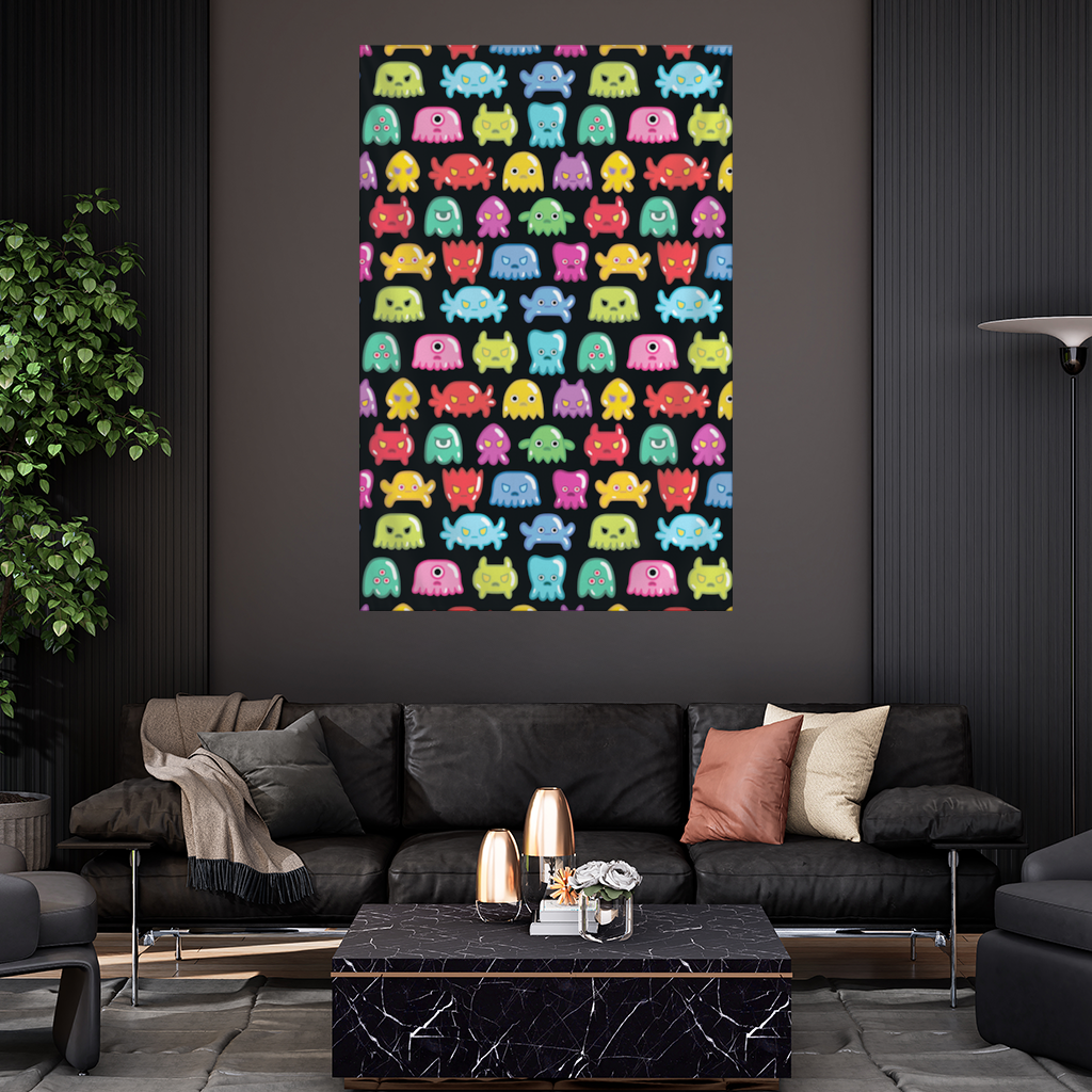 Cute Colorful Monsters Seamless Pattern Wall Tapestry