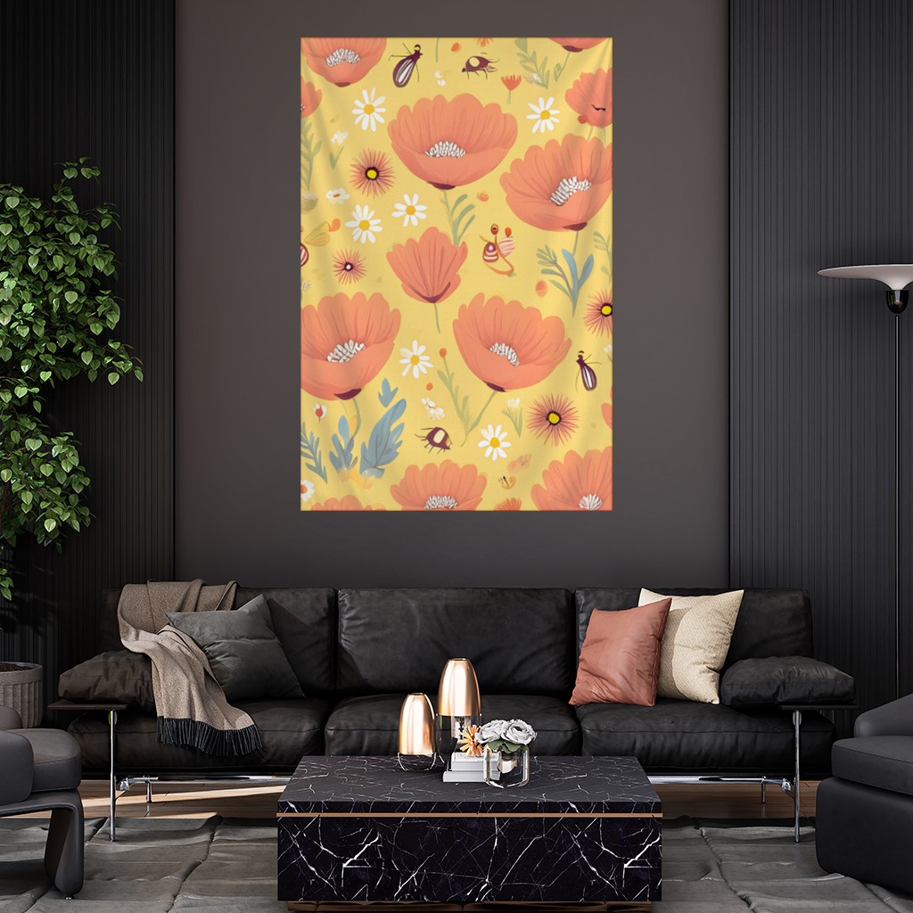Floral  Insect Pattern  Colorful Design Wall Tapestry