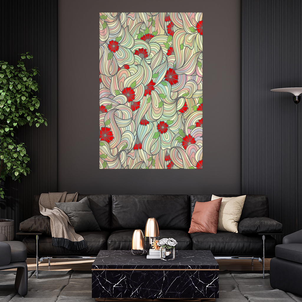 Çiçekli Retro Dalgalı Desen Duvar Örtüsü