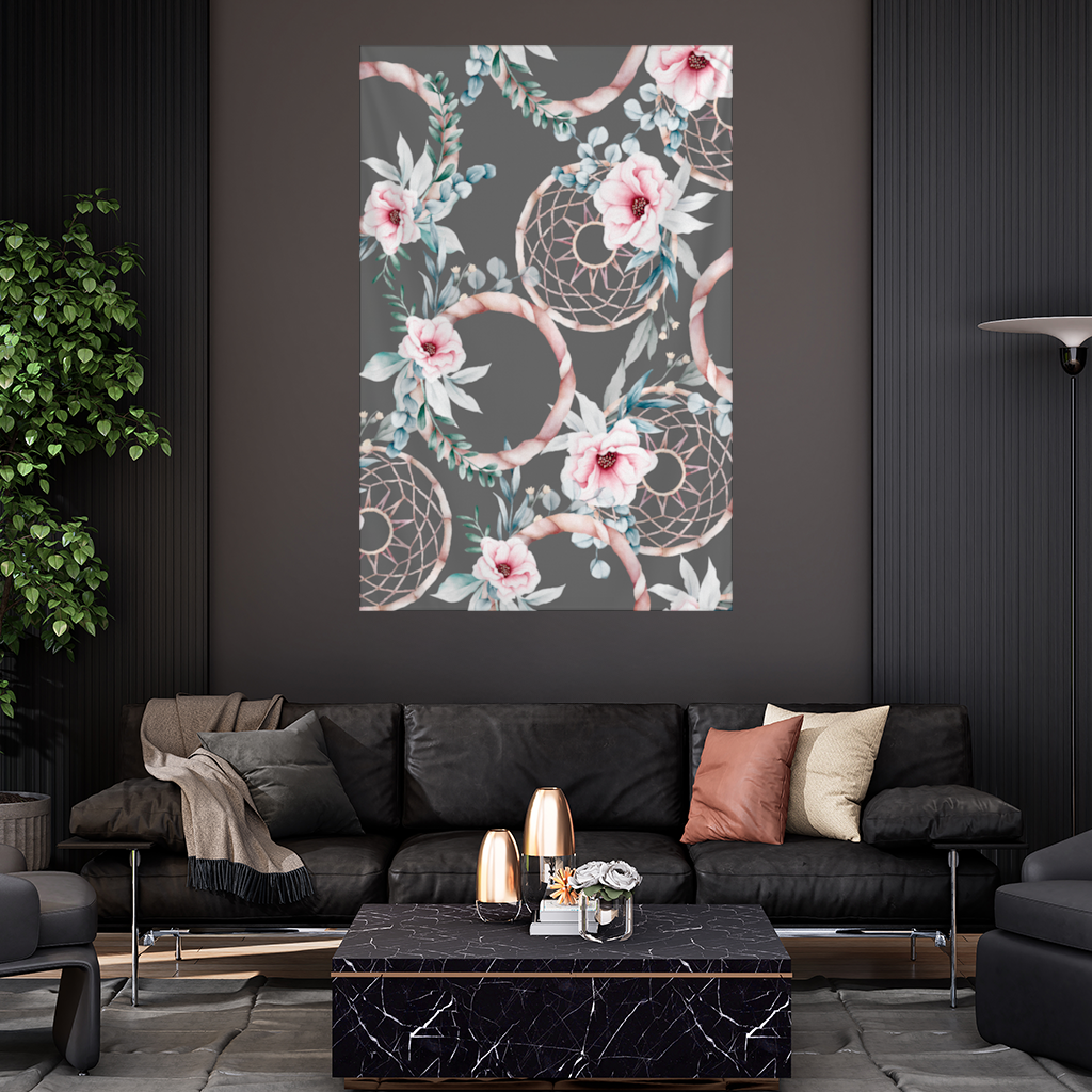 Boho Çiçek ve Dreamcatcher Deseni Duvar Örtüsü