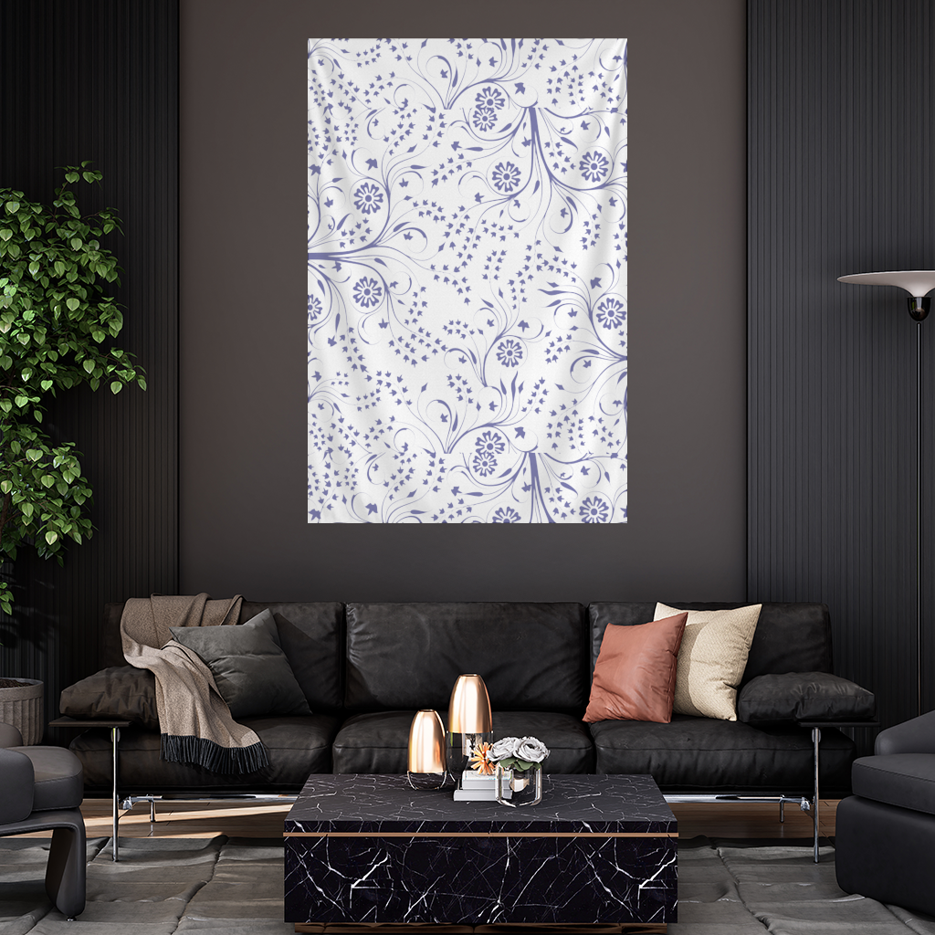 Blue White Vintage Floral Pattern Wall Tapestry