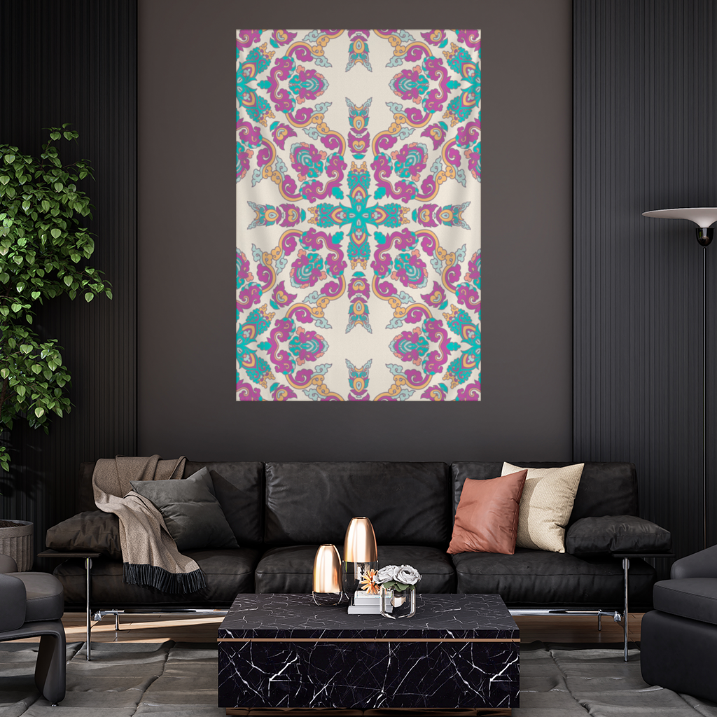 Colorful Oriental Symmetrical Mandala Pattern Wall Tapestry