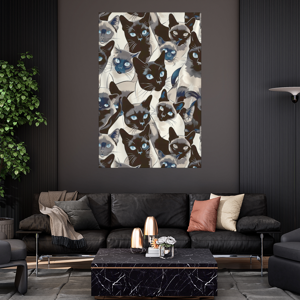 Blue Eyed Siamese Cat Elegant Illustration Pattern Wall Tapestry