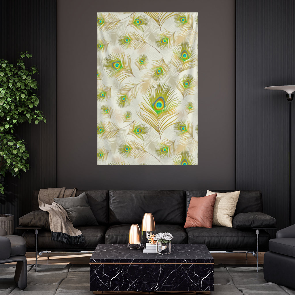 Zarif Tavus Kuşu Tüyleri ve Egzotik Doğa Deseni Duvar Örtüsü