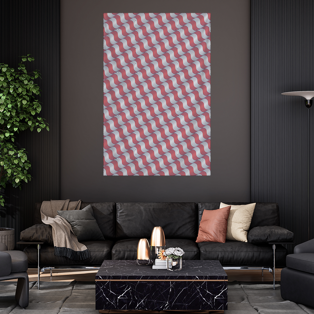 Red and Navy Wavy Line Pattern Wall Tapestry