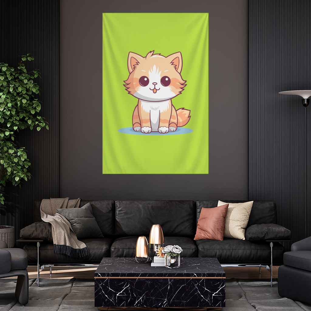 Cute Orange Cat Illustration Wall Tapestry