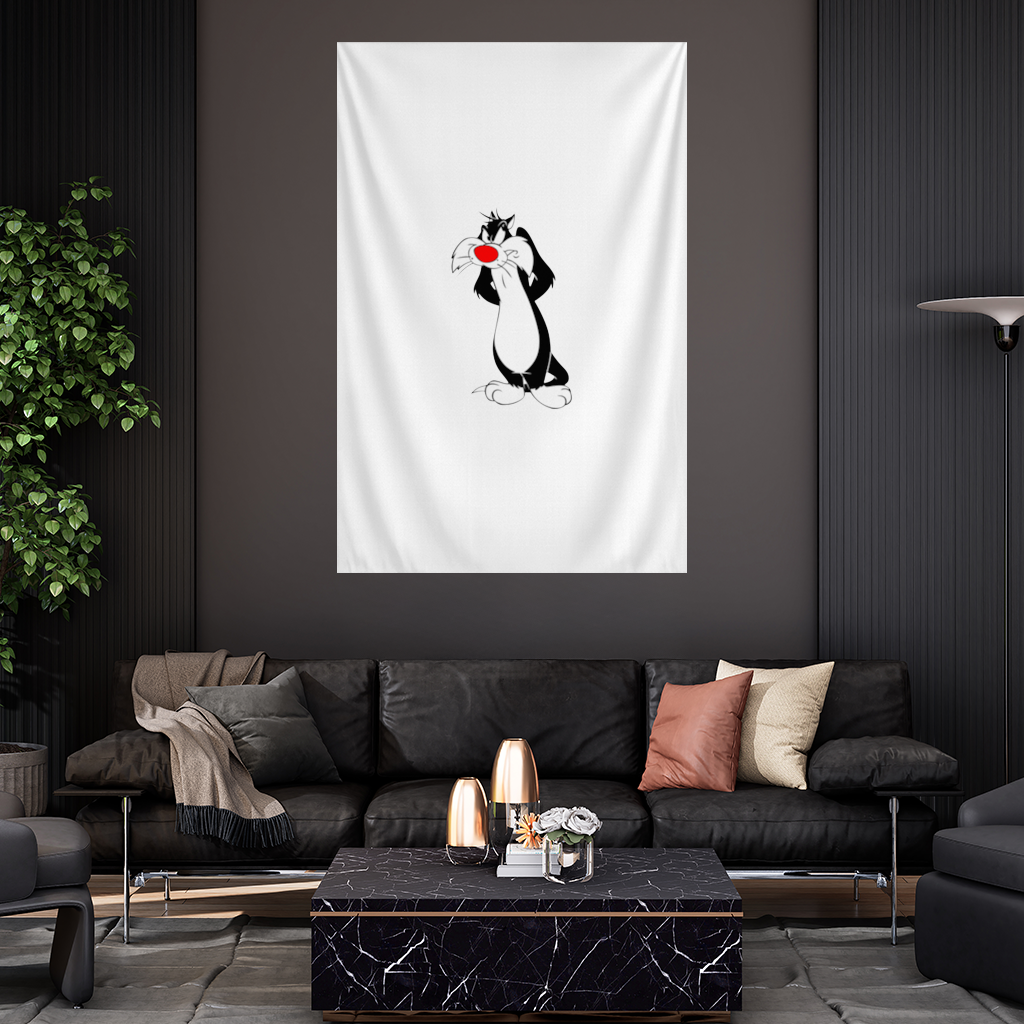 Funny Cartoon Cat Illustration Wall Tapestry