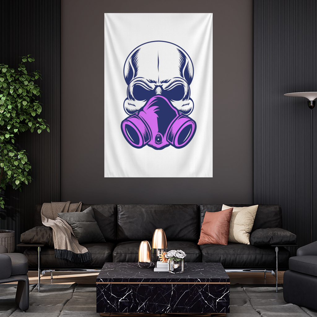 Gaz Maskeli Kafatası İllüstrasyonu Modern ve Sert Tasarım Duvar Örtüsü
