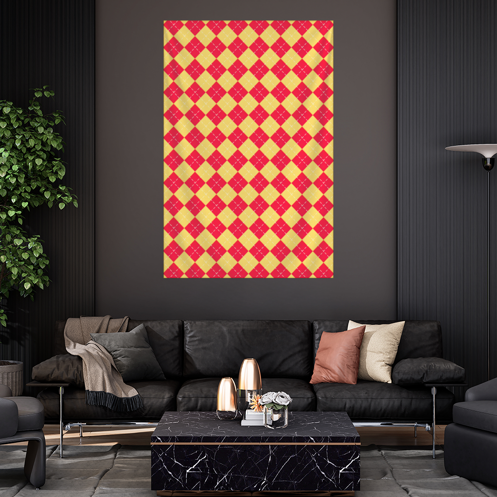 Red and Yellow Argyle Geometric Pattern Background Wall Tapestry