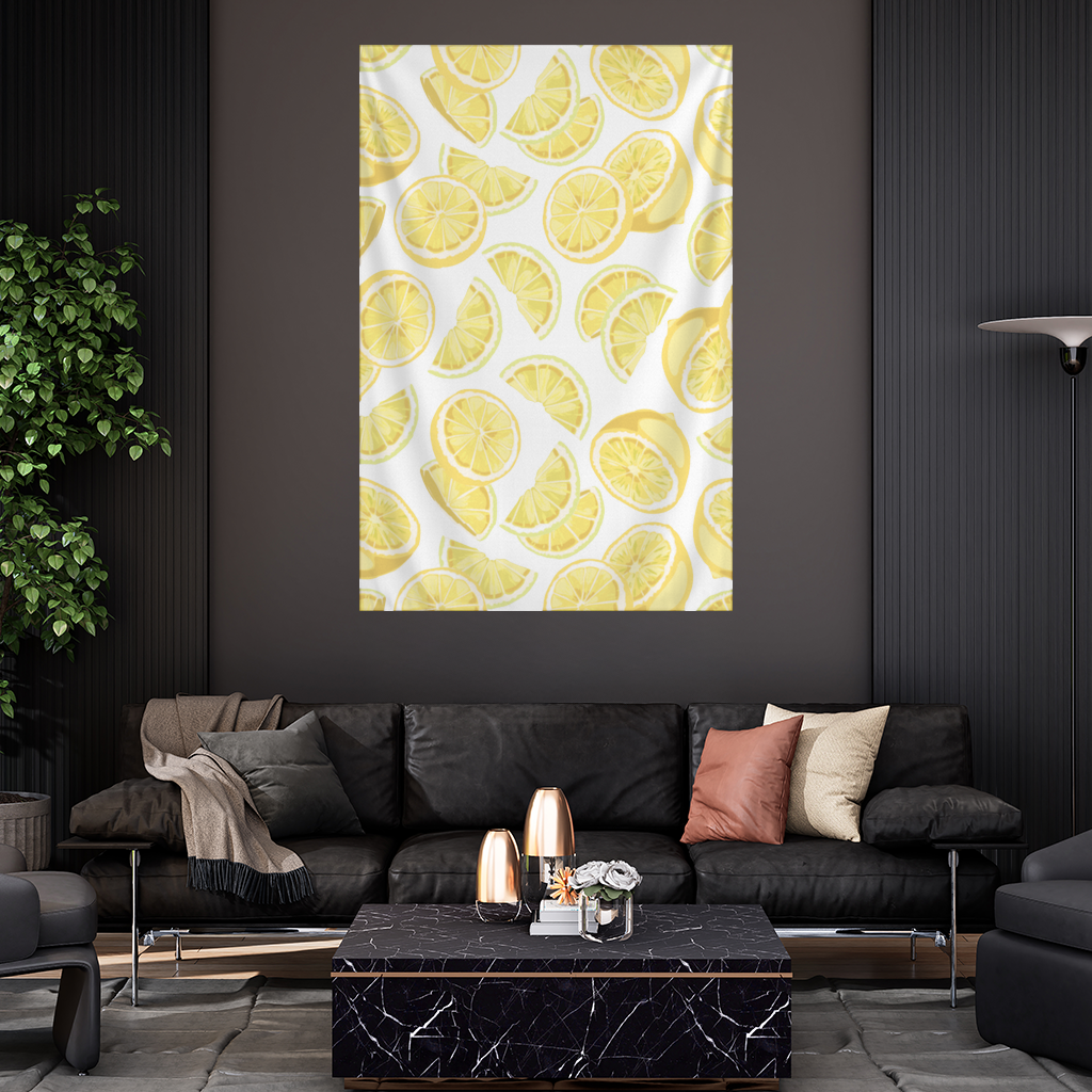 Fresh Lemon Slices Vibrant Summer Pattern Wall Tapestry