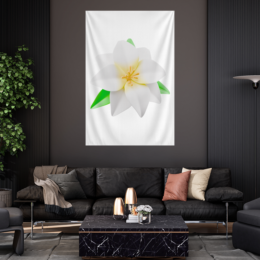3D White Lily Flower Illustration Wall Tapestry