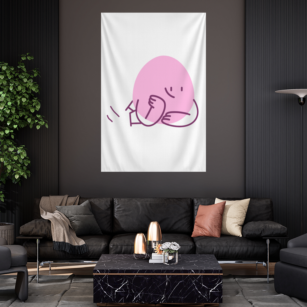Cute Pink Lying Character Illustration Wall Tapestry