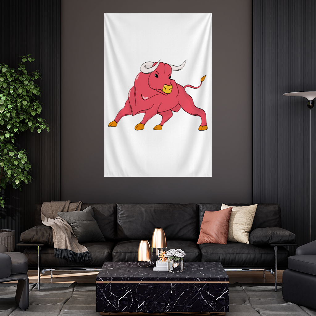 Spanish Red Bull Illustration Inspired by Matador Theme Wall Tapestry