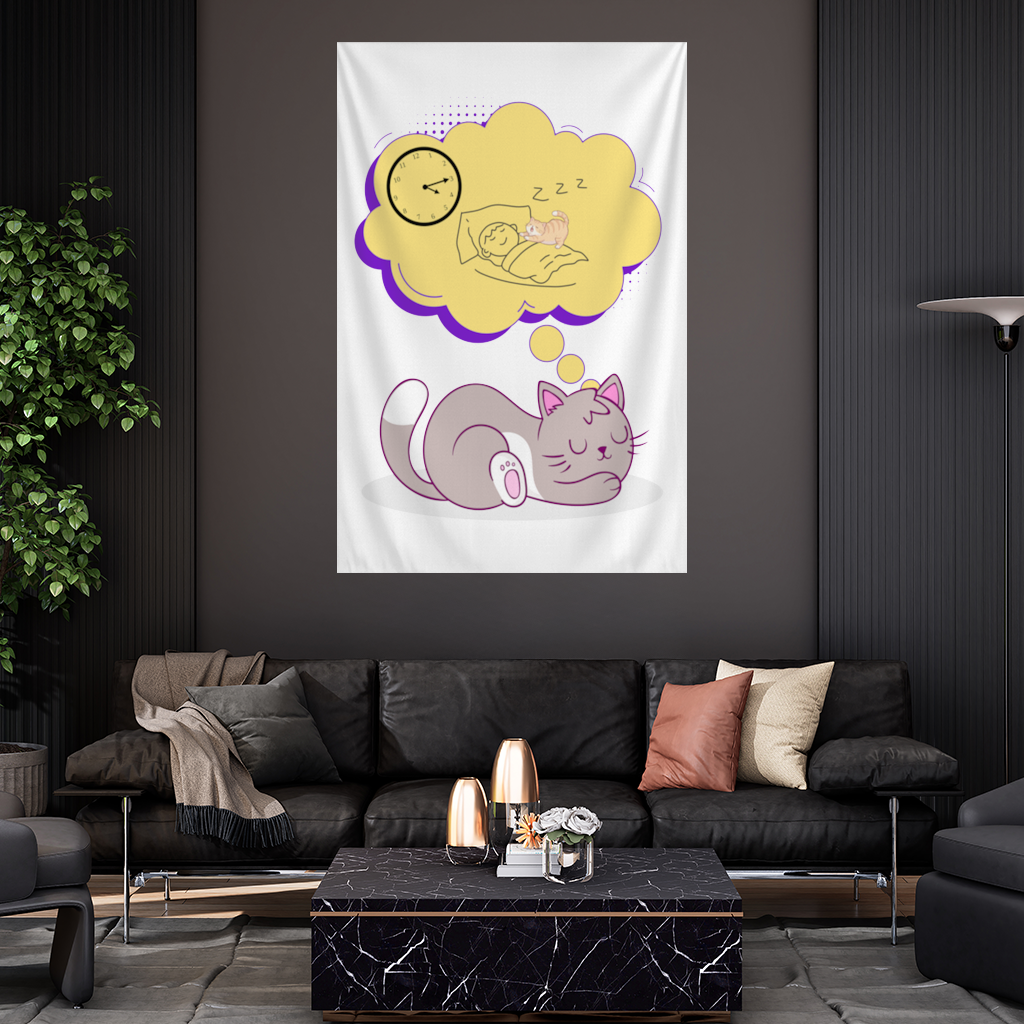 Cat Planning a 4 AM Zoomies Illustration Wall Tapestry