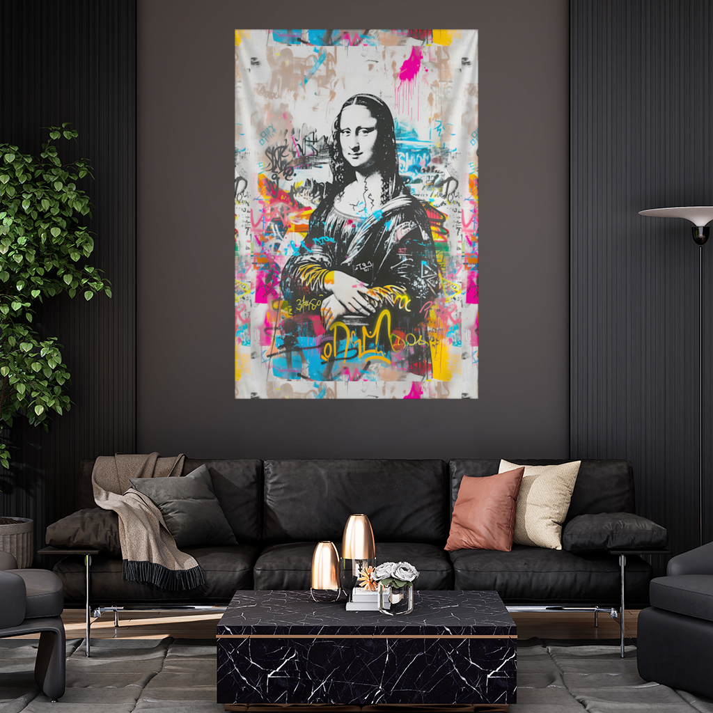 Graffiti Style Modern Mona Lisa Illustration Wall Tapestry