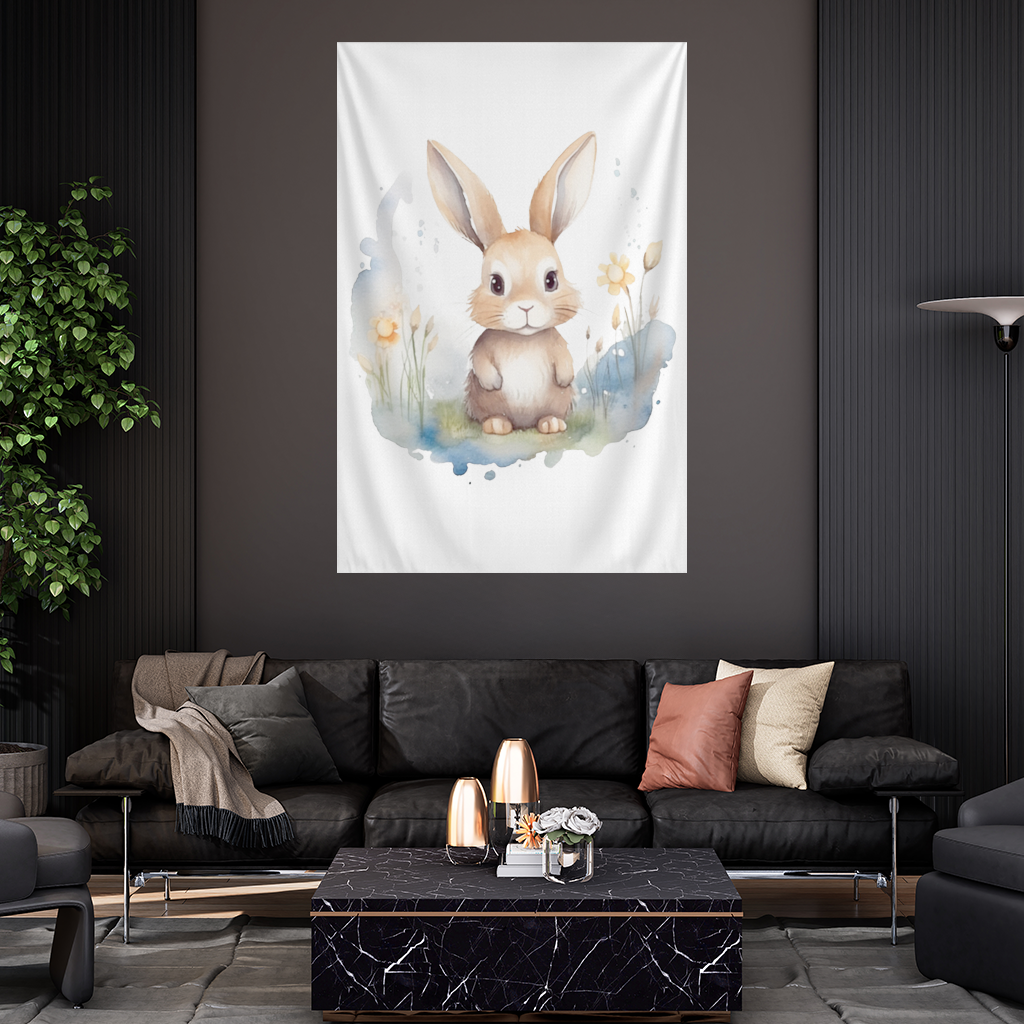 Cute Bunny Watercolor Illustration Wall Tapestry
