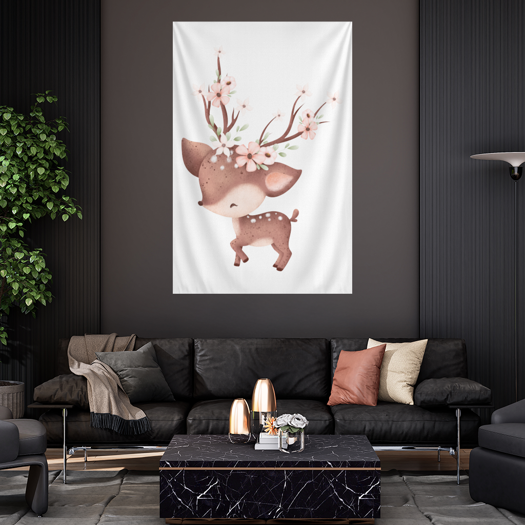 Cute Baby Deer with Floral Antlers Wall Tapestry