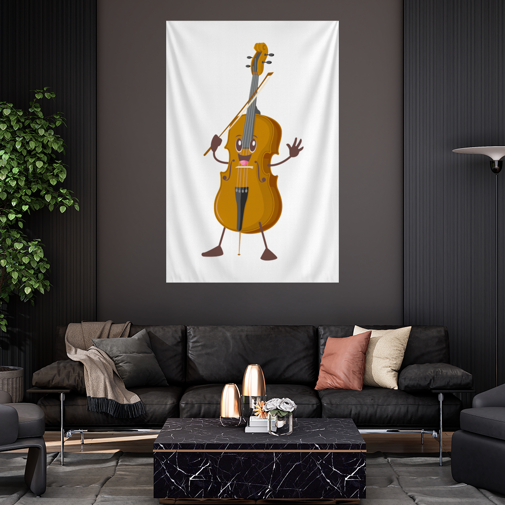Happy Cello Character Art Design Wall Tapestry