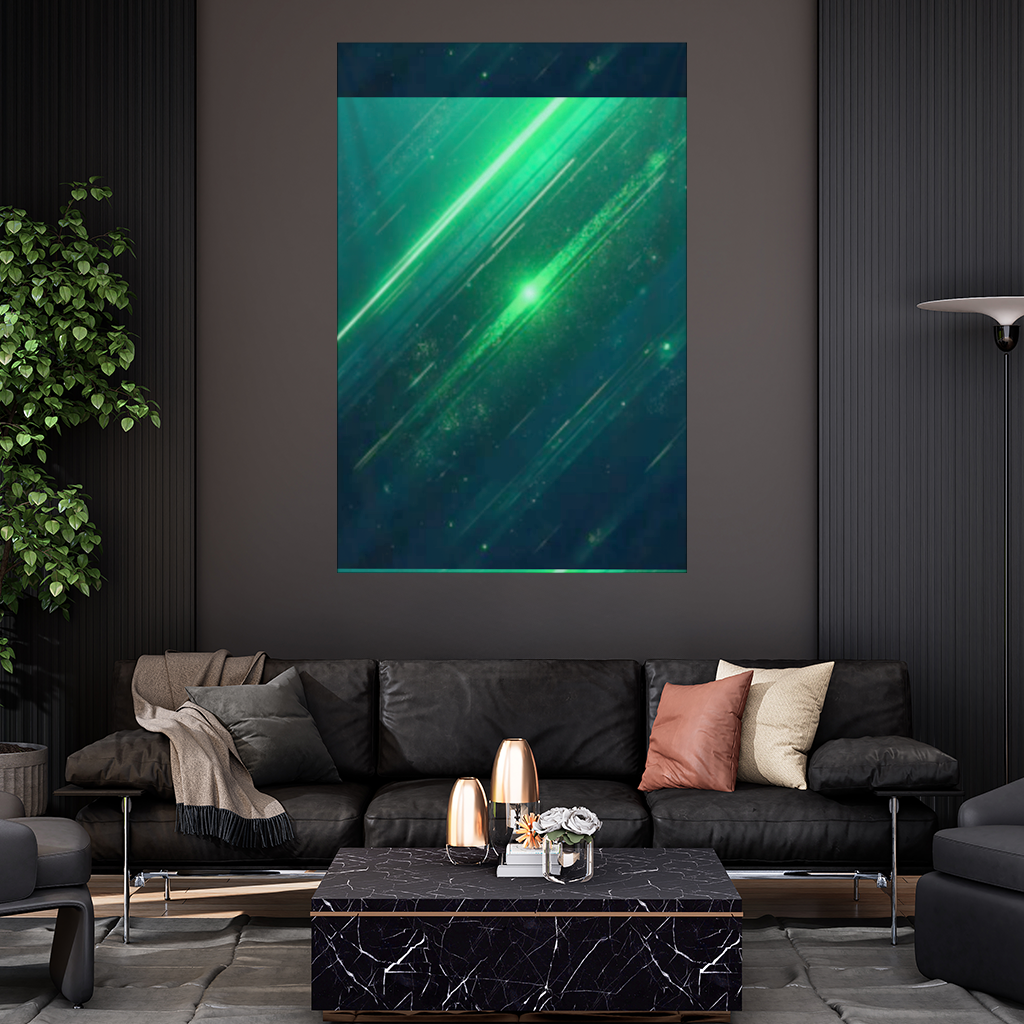 Green bright strips on black background. Wall Tapestry