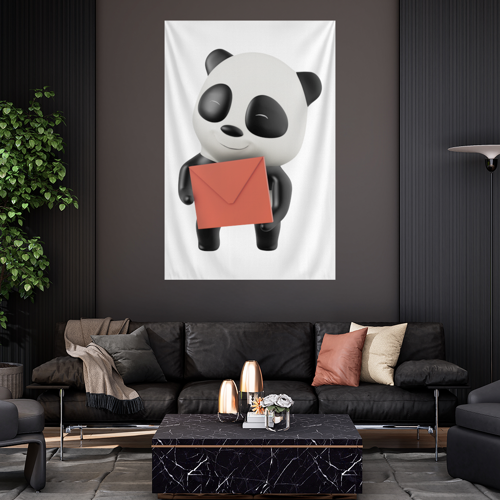 Kırmızı Zarflı Mutlu Panda Karakteri Duvar Örtüsü