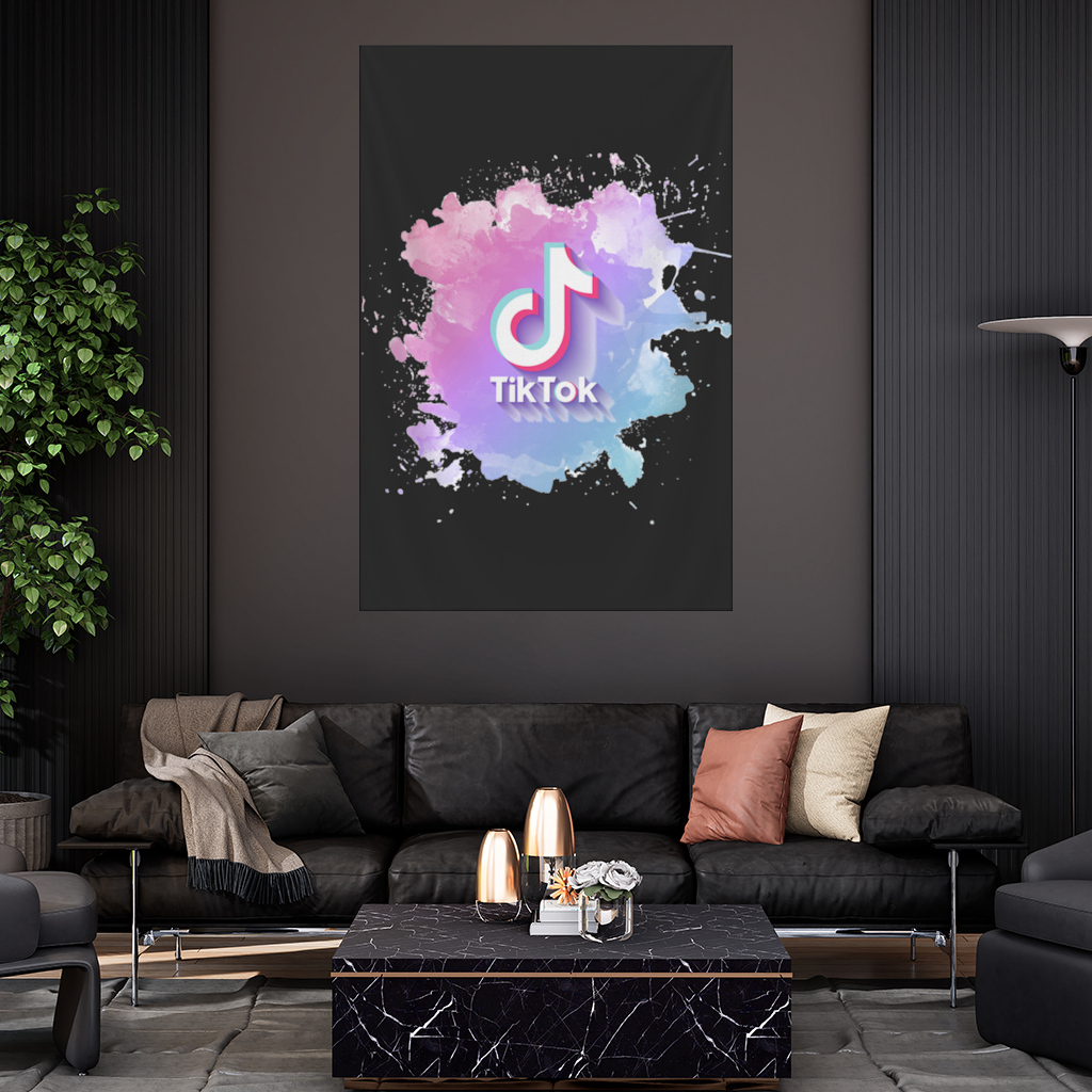 TikTok Logo with Watercolor Effect Wall Tapestry
