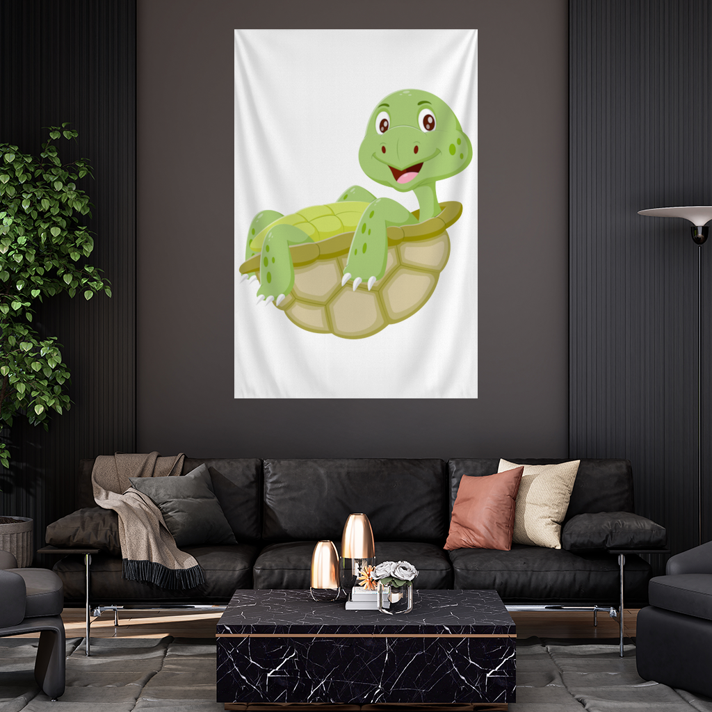 Happy Smiling Green Turtle in Shell Wall Tapestry