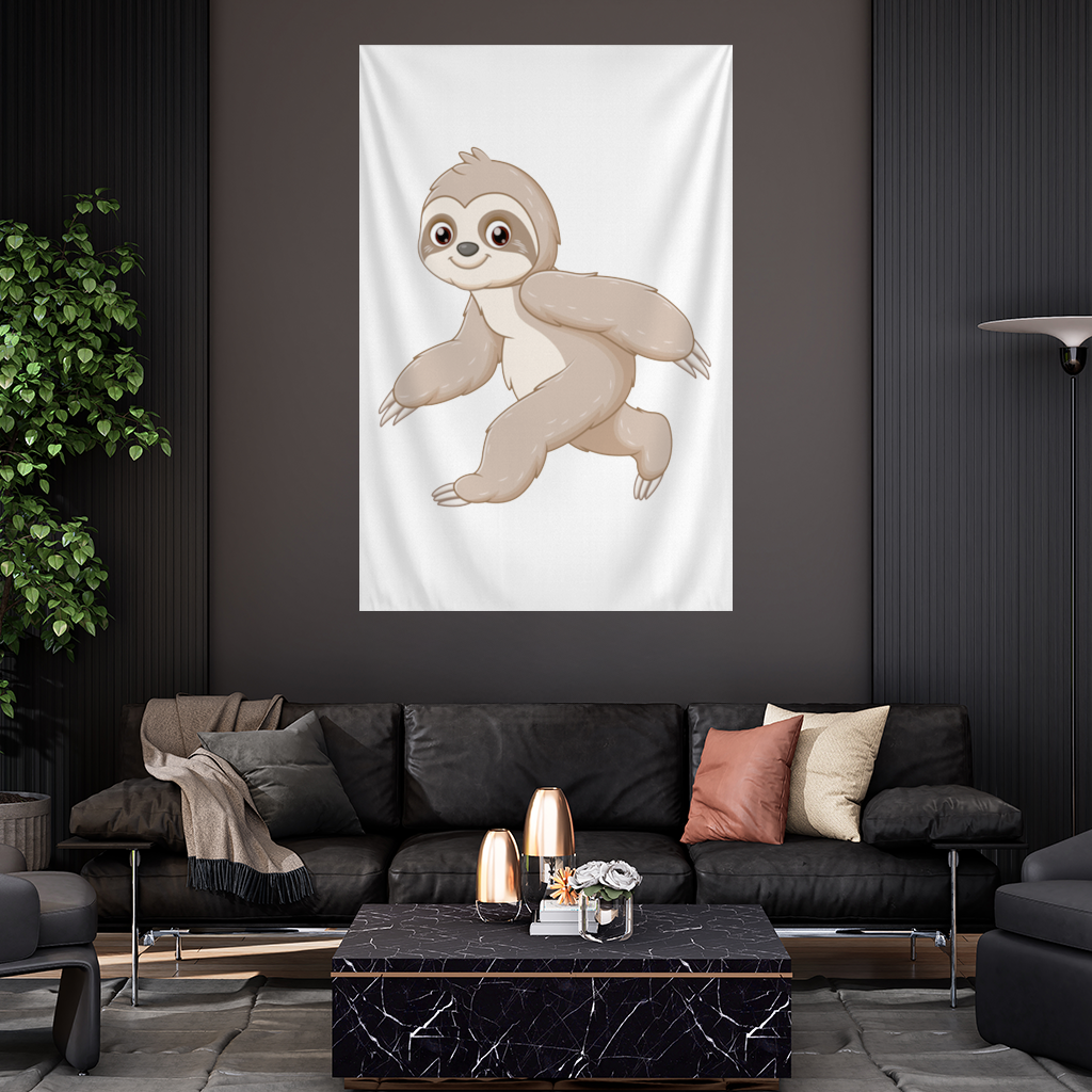 Cute Joyful Walking Sloth Wall Tapestry