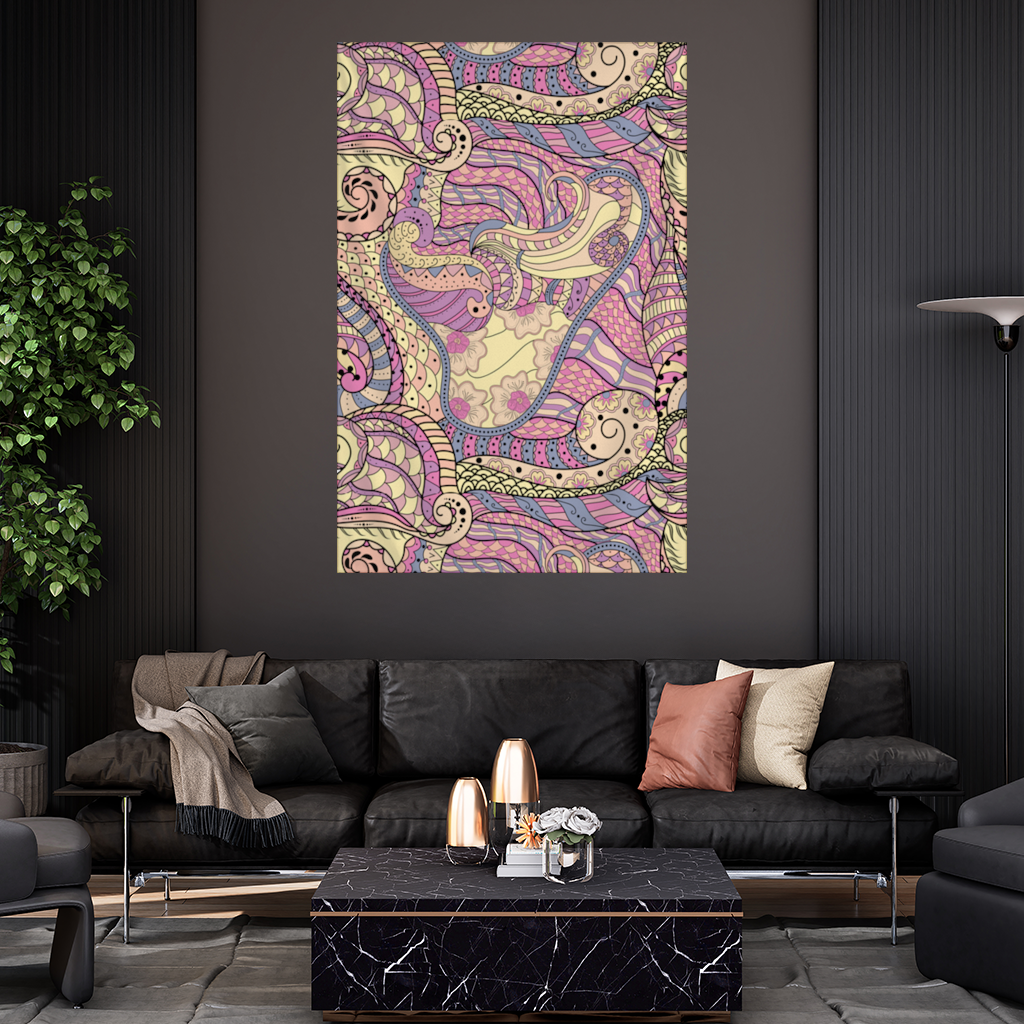 Psychedelic Zentangle Floral Wall Tapestry