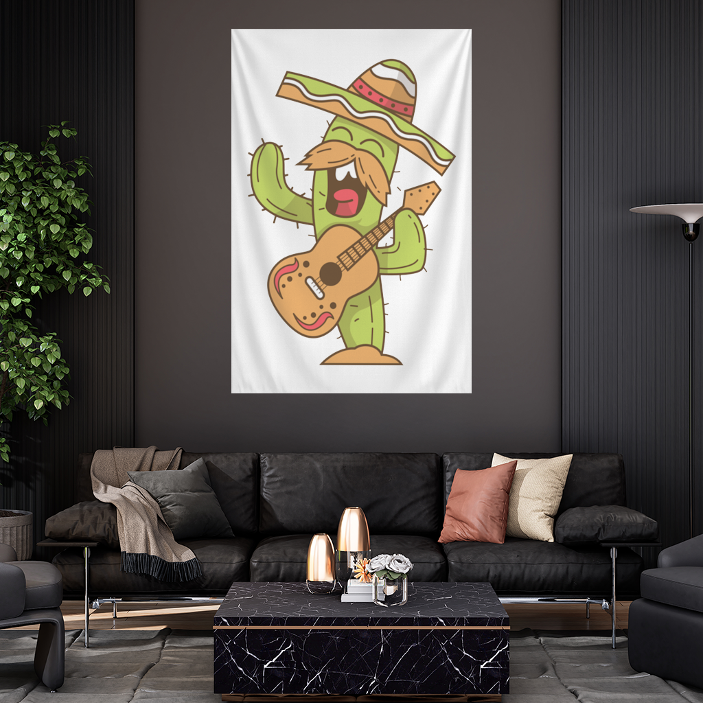Mariachi Cactus Playing Guitar Wall Tapestry