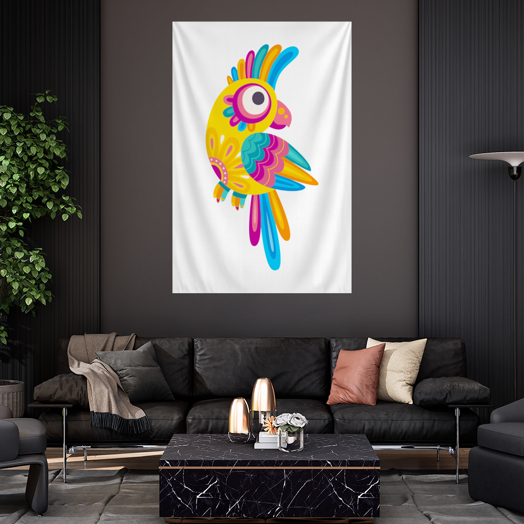 Vibrant Tropical Parrot Folk Wall Tapestry