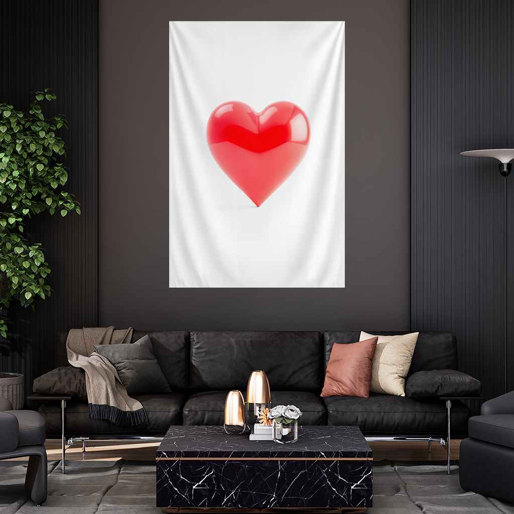 Glossy Red 3D Heart Wall Tapestry